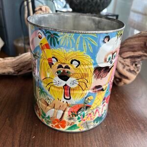 VTG Folgers Metal Coffee Can Jungle Animals Western Can Co S.F.